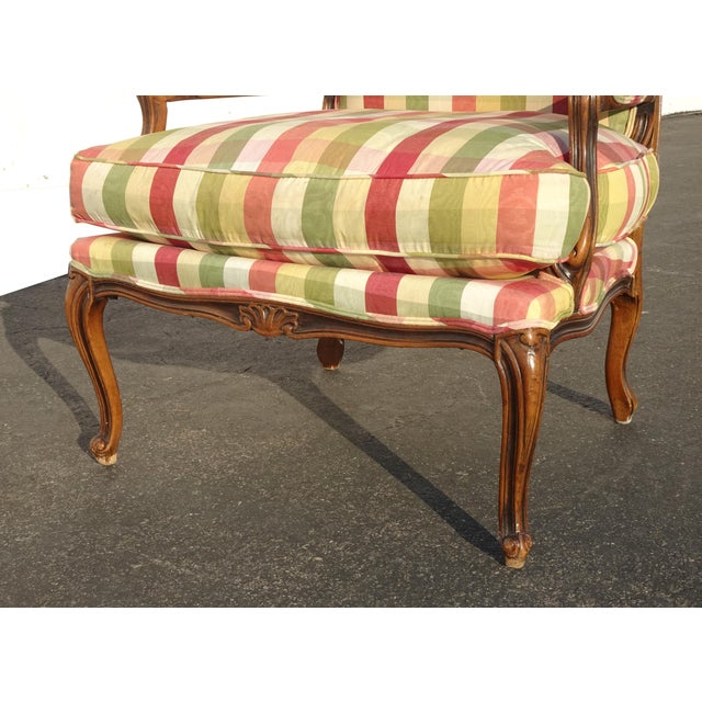 Vintage French Country Red & Green Plaid Accent Chair W Down Cushion