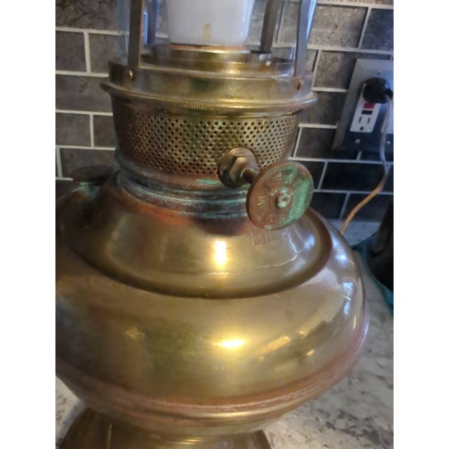 Vintage Edward Miller Brass Electrified Hurricane Lamp With Hand