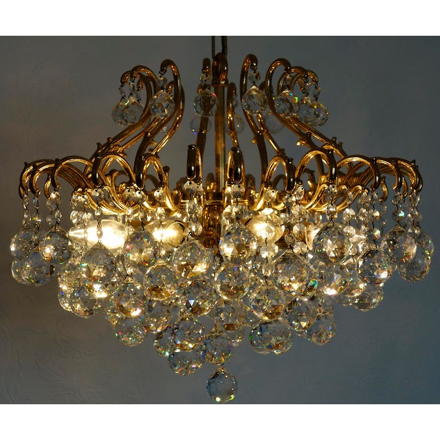 Vintage Brass and Lead Crystal Ball Chandelier from Schröder, 1970s For Sale - Image 10 of 15
