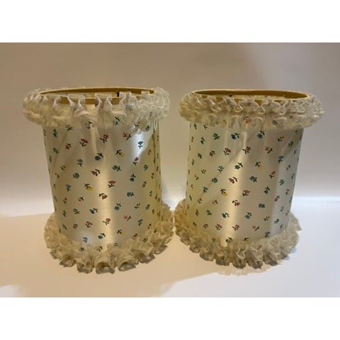 Vintage Floral Ruffled Lace Lamp Shades a Pair For Sale - Image 4 of 10