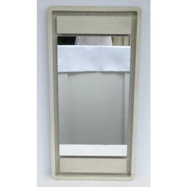 Vintage: Late 1960's early 1970's, Original Founder's Furniture floating oak mirror, with rounded radius corners. A dowel...