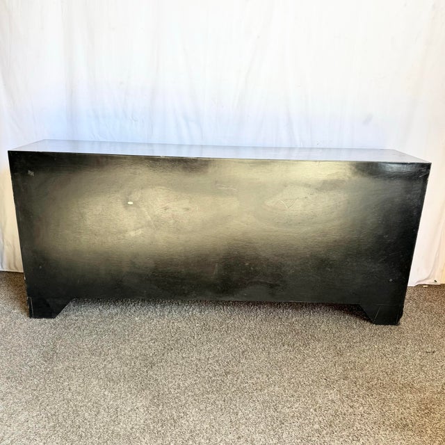 Vintage Chinese Black and Gold Hand Painted Dresser With Mirrors - 3 Pieces For Sale - Image 11 of 12