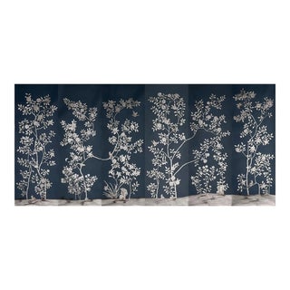 Hand-Painted Midnight Black Floral & Bird Wall Panels, Set of 6 For Sale