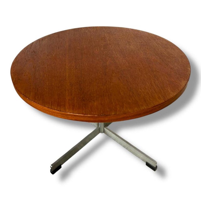 Mid-Century Round Coffee Table with Teak Top and Chrome Cross Base For Sale - Image 6 of 11