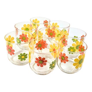 Boho Flower Lowballs- Set of Eight For Sale