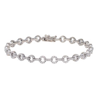 1.25ct Round Link Bracelet Estate 18k White Gold 6.5" Fine Vintage Jewelry For Sale