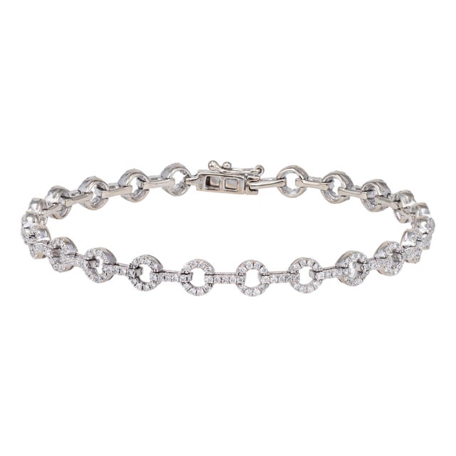 1.25ct Round Link Bracelet Estate 18k White Gold 6.5" Fine Vintage Jewelry For Sale