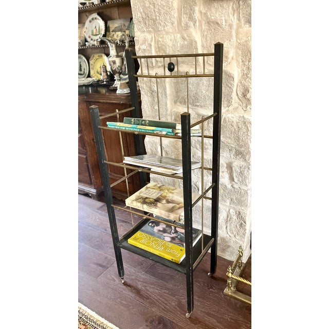 Vintage Art Deco Black Wood/Brass Magazine Stand For Sale In Dallas - Image 6 of 15