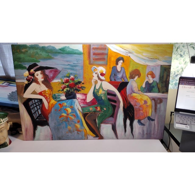 1990s Vibrant Cafe Scene Oil Painting by Jean-Claude Dutard For Sale - Image 11 of 15