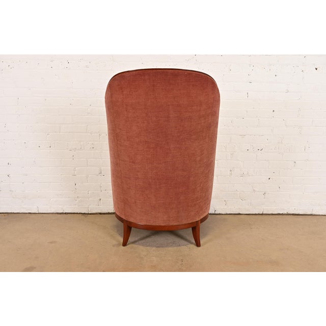 John Widdicomb Modern Art Deco Cherry Wood High Back Upholstered Tub Chair or Slipper Chair For Sale - Image 15 of 16