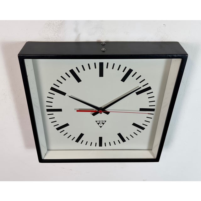 Industrial Black Square Wall Clock from Pragotron, 1980s For Sale - Image 4 of 17