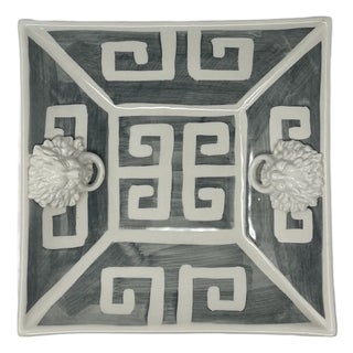 Greek Key Square Bowl in Graphite For Sale