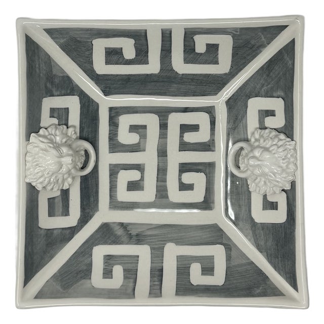 Greek Key Square Bowl in Graphite For Sale