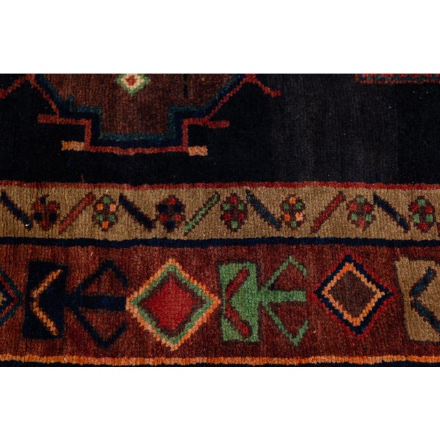 Mid-Century Hand-Knotted Vintage Kurdish Wool Runner With Geometric Medallions For Sale - Image 9 of 9
