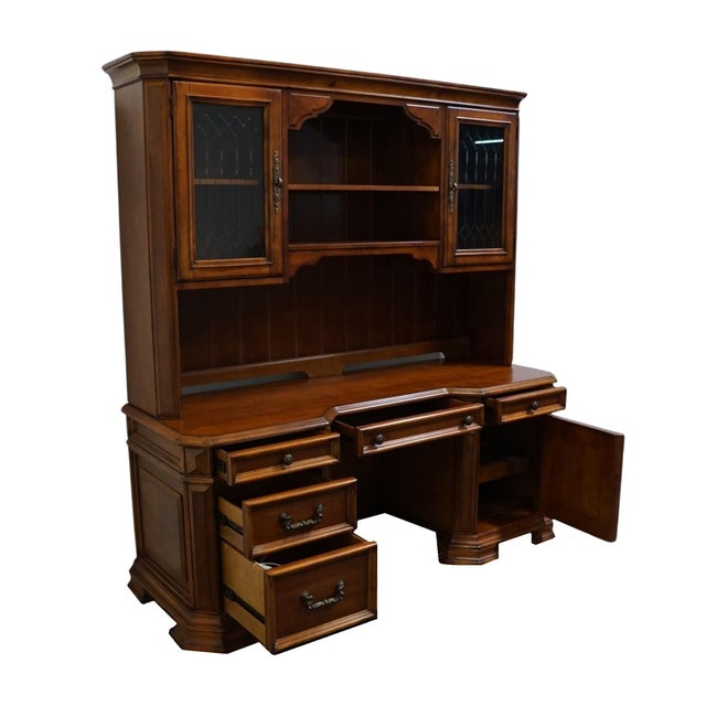 Brown Home Meridian Samuel Lawrence Cherry Traditional Contemporary 73" Computer Desk W. Bookcase Storage Hutch For Sale - Image 8 of 13