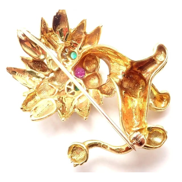 1960s Vintage Cartier Whimsical Dragon Lion Diamond Ruby Emerald Pin Brooch For Sale - Image 10 of 12