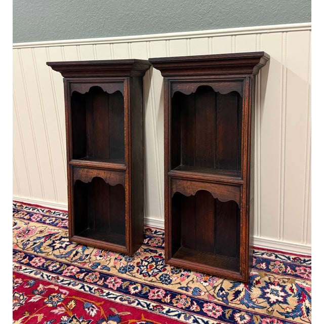 Antique English Pair Bookcases Plate Racks Wall Shelves Hanging Wall Oak 1920-30 For Sale - Image 4 of 18