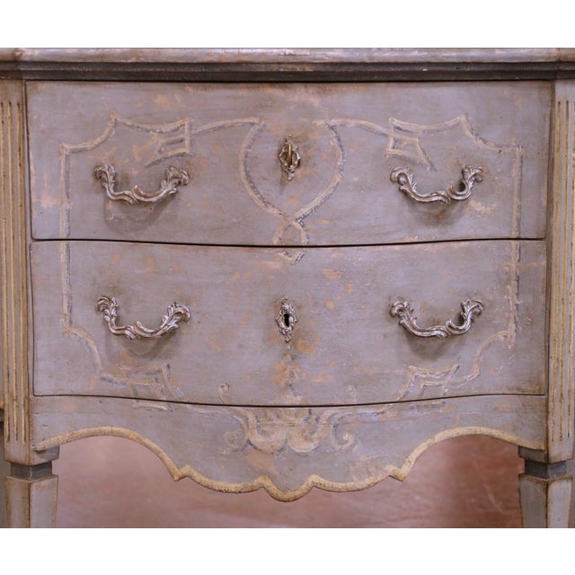Pair of 19th Century French Louis XV Style Painted Two-Drawer Chests Commodes For Sale - Image 4 of 14