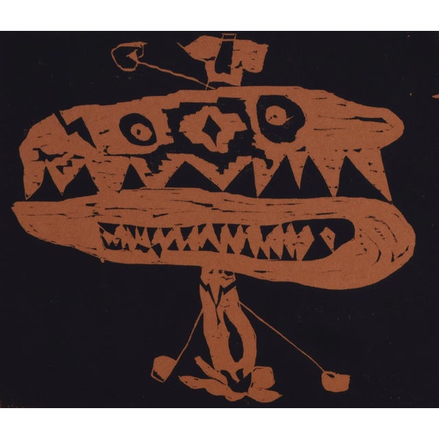 Vintage Mid Century Modernist Expressionist Abstract Wood Block Print by Noreen Haslinger For Sale - Image 4 of 7