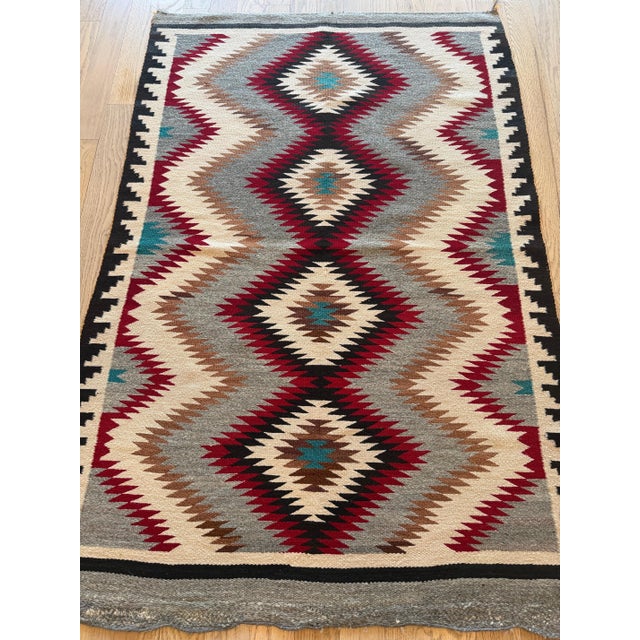 Authentic Navajo Rug Handwoven Wool Eye-Dazzler, Red & Grey Diamond Pattern For Sale In New York - Image 6 of 18