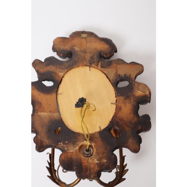 Baroque Style Hand-Carved Gold Leaf Wall Lamp with Mirror, 1960s For Sale - Image 9 of 11