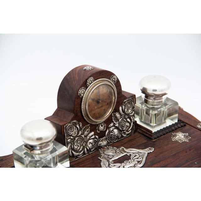 Inkwell with Rosewood Frame and Glass Tanks For Sale - Image 6 of 7