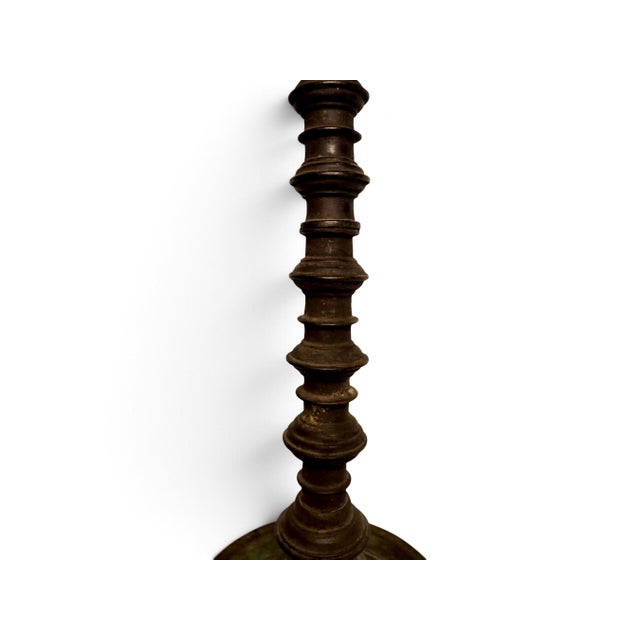 Large Antique Indian Brass Diya Samai Pooja Temple Oil Lamp, 1920s For Sale - Image 10 of 18