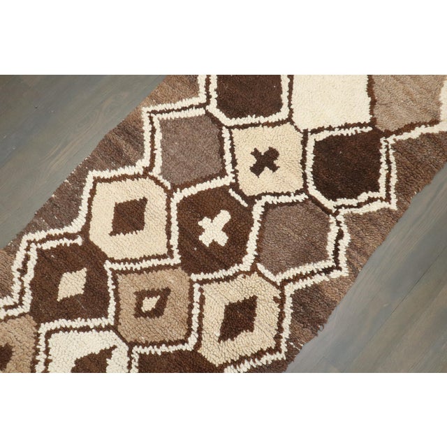 Vintage Zabihi Collection Brown Ivory Small Moroccan Runner - 2'5" x 5'8" For Sale - Image 9 of 9
