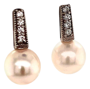 Diamond Akoya Pearl Earrings 14k White Gold Certified