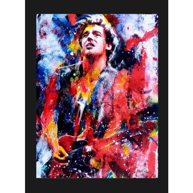 Contemporary Ivana Burello, Bruce Springsteen, Original Mixed Media, 2019, Framed For Sale - Image 3 of 3