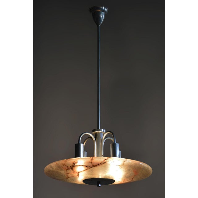 Art Deco Chandelier in Aluminium and Marbled Glass, Czech, 1940s For Sale - Image 11 of 13
