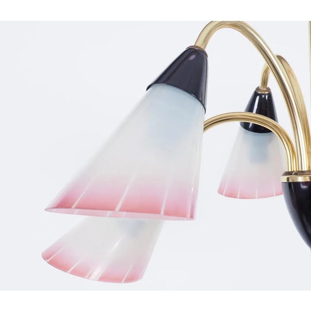 Metal Vintage Italian Chandelier in Brass and Glass, 1950s For Sale - Image 7 of 10