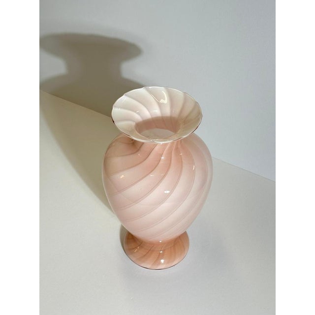 Murano Pink Cased Glass Vase with Optic Swirl, Italy, 1970s For Sale - Image 3 of 10