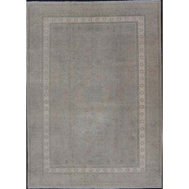 Afghan Khotan Rug With Geometric Design in Shades of Light Blue and Taupe For Sale - Image 13 of 13