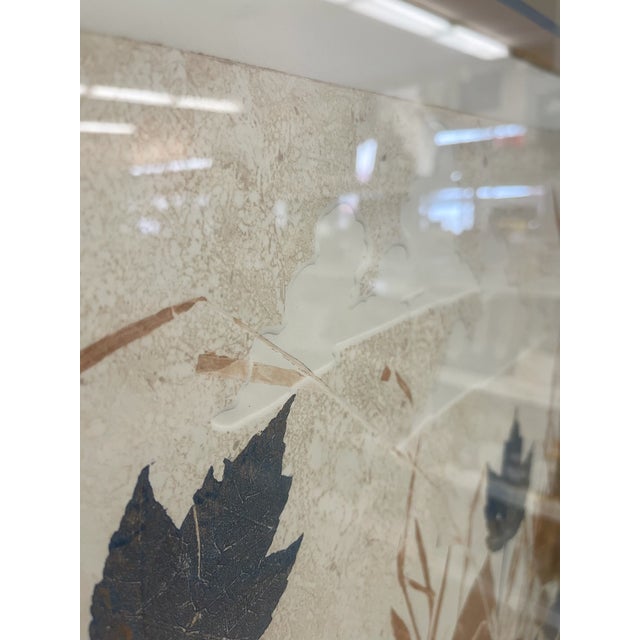 Blue Vintage Framed Botanical Leaf Artwork With Blue and Brown Foliage Motif, Mid-Century Style Wall Art For Sale - Image 8 of 9