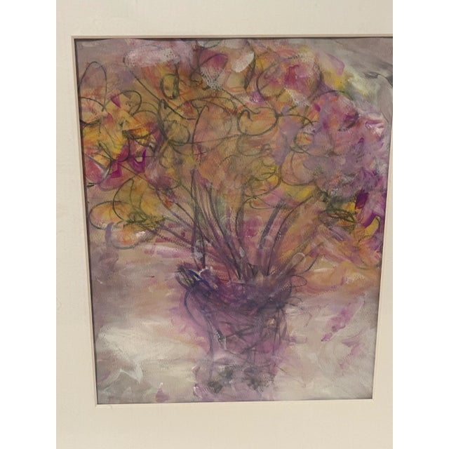 Original Mixed Media Artwork “Lilac Bouquet” (Watered Acrylic Painting and Ink on Art Paper); Signed, Framed For Sale In San Diego - Image 6 of 11