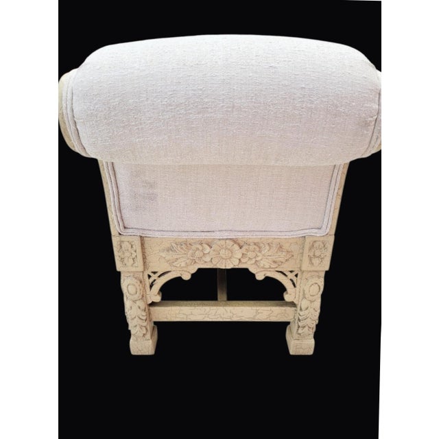 Wood Vintage Italian Baroque Style Heavily Carved Floral Scrolled Arm Hall Benches- A Pair For Sale - Image 7 of 15