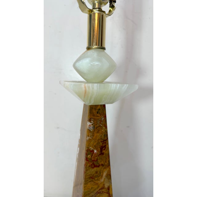 1990s Abstract Large Solid Heavy Brown White Green Onyx Stone Electric Table Lamp Light For Sale - Image 13 of 13
