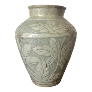Antique Korean Buncheong Incised Design Ceramic Vase