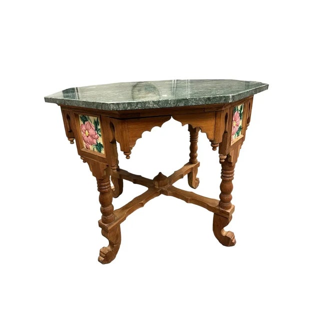 Pair 19c Victorian Gothic Octagonal Walnut Tables For Sale - Image 4 of 5