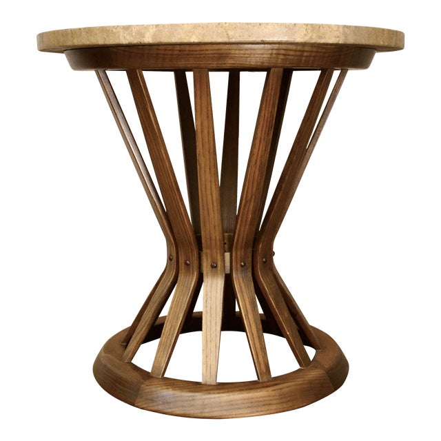 1960s Edward Wormley for Dunbar Sheaf of Wheat Table, Travertine and Ash For Sale