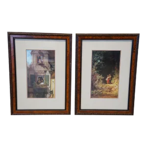 Mid 19th Century Carl Spitzweg Prints the Intercepted Love Letter & Lovers in the Forest 24" - Set of 2