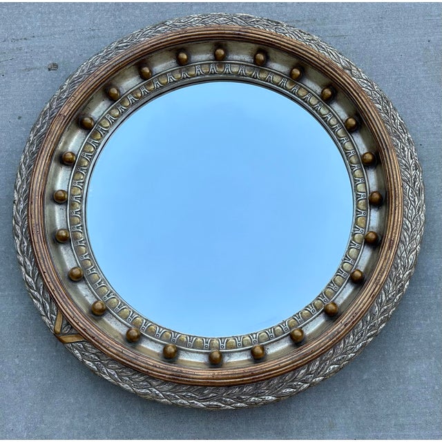 Vintage John Richard Georgian Style Gilt and Painted Round Beveled Mirror For Sale - Image 9 of 11