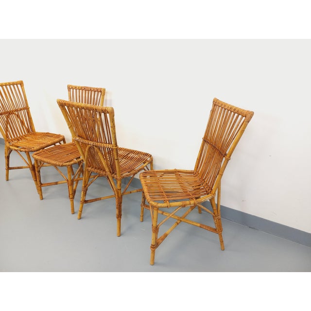 Vintage Rattan Chairs by Adrien Audoux & Frida Minet, 1960s, Set of 4 For Sale - Image 4 of 18