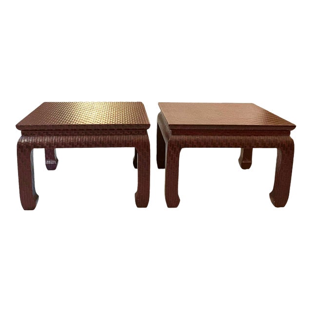 1970s Grasscloth Side Tables by Baker, a Pair For Sale