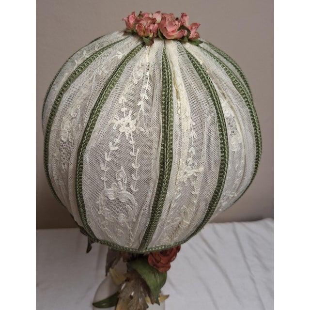 Metal Vintage Table Lamp with Metal Base in the Shape Bouquet of Flowers with Handmade Fabric Lampshade from Lamplove, 1970s For Sale - Image 7 of 10