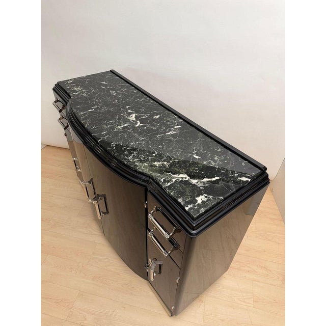 Art Deco Sideboard in Black Lacquer, Nickel, Marble, and Mahogany, France, 1930s For Sale - Image 4 of 18