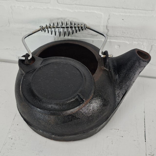 Black Cast Iron Teapot/Kettle With Swivel Lid & Spiral Handle Chairish