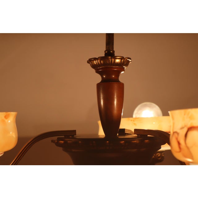 Danish Art Deco Chandelier with Alabaster-Look Glass Bowls For Sale - Image 11 of 18