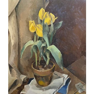 Herbert Theurillat, Yellow Tulips, Oil on Canvas For Sale